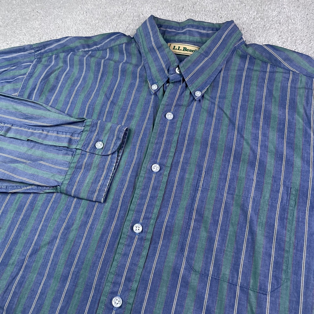 Vintage LL Bean Shirt Mens XL Tall Blue Green Stripes Oxford Button Down 80s 90s